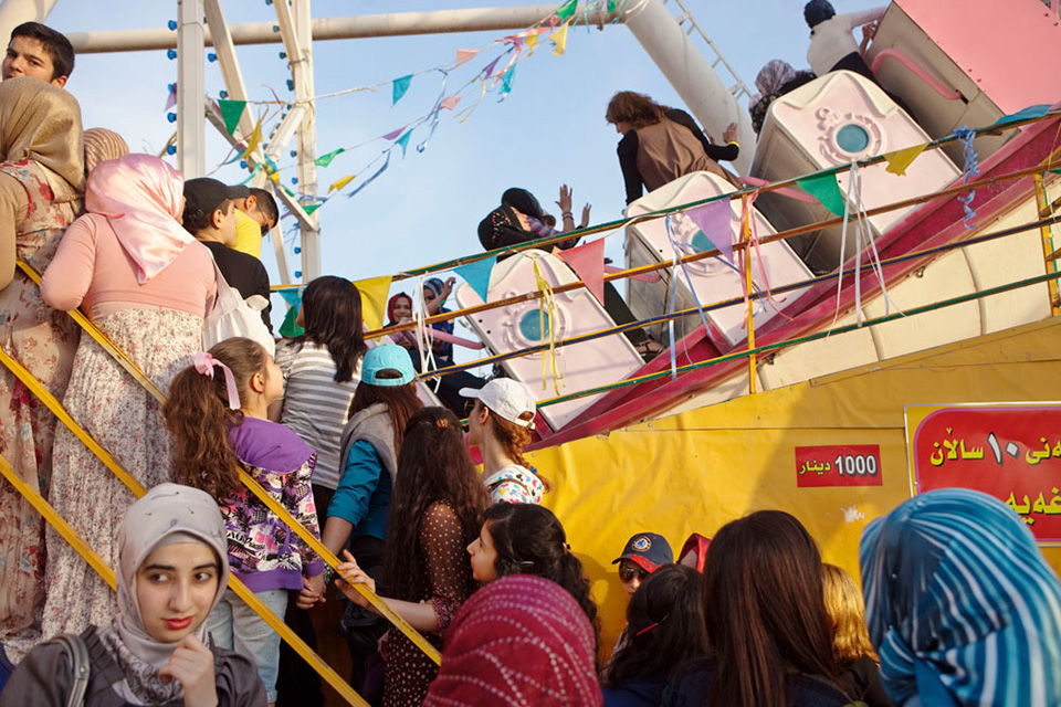 At an amusement park in Sulaimani, Iraq, located in the Kurdish semiautonomous republic. 