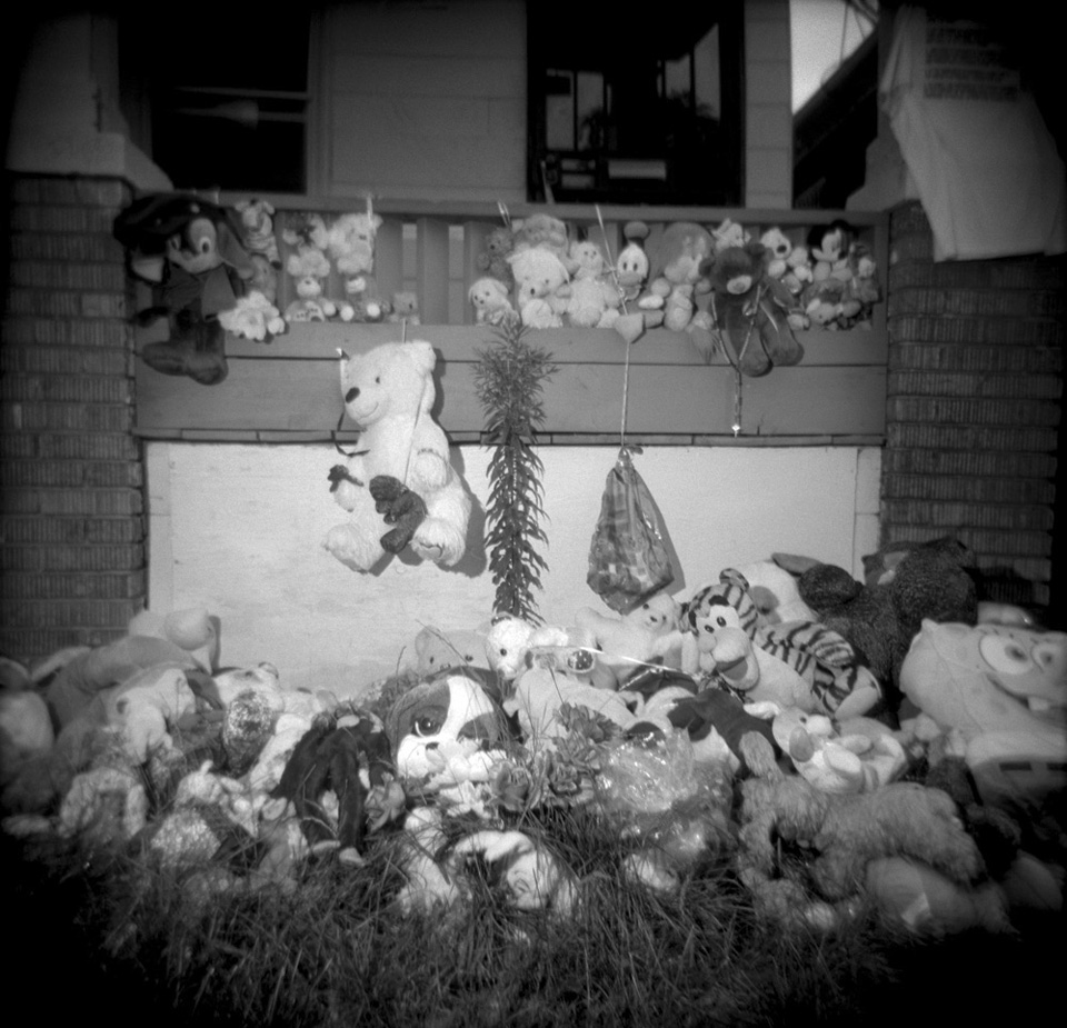 A makeshift memorial on Aiyana Stanley-Jones' porch in Detroit.