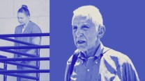 An image of whistleblowers Reality Winner (left) and Daniel Ellsberg. The image is a collage, with with stylized colors and two different photographs combined.