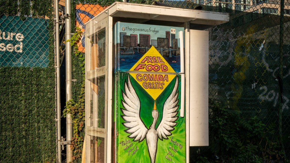 A fridge painted with a white bird and green background stands in the street.