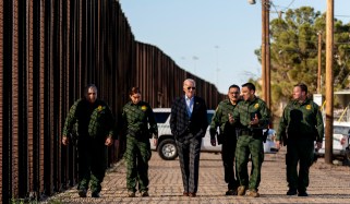Biden walking near the US border with Mexico