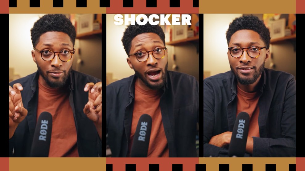 A triptych of video stills of Garrison Hayes from a commentary in which he addresses unenlightened retorts. In the left image, Garrison uses his hands to create the quotation marks sign. In the center image, he's speaking as the word 'SHOCKER,' in all caps, appears over his head. In the right image, he leans forward on his desk, arms folded, and, with a knowing smile, stares into the camera.