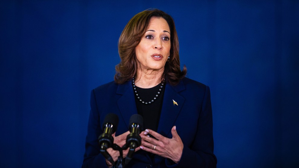 Kamala Harris speaks to the press