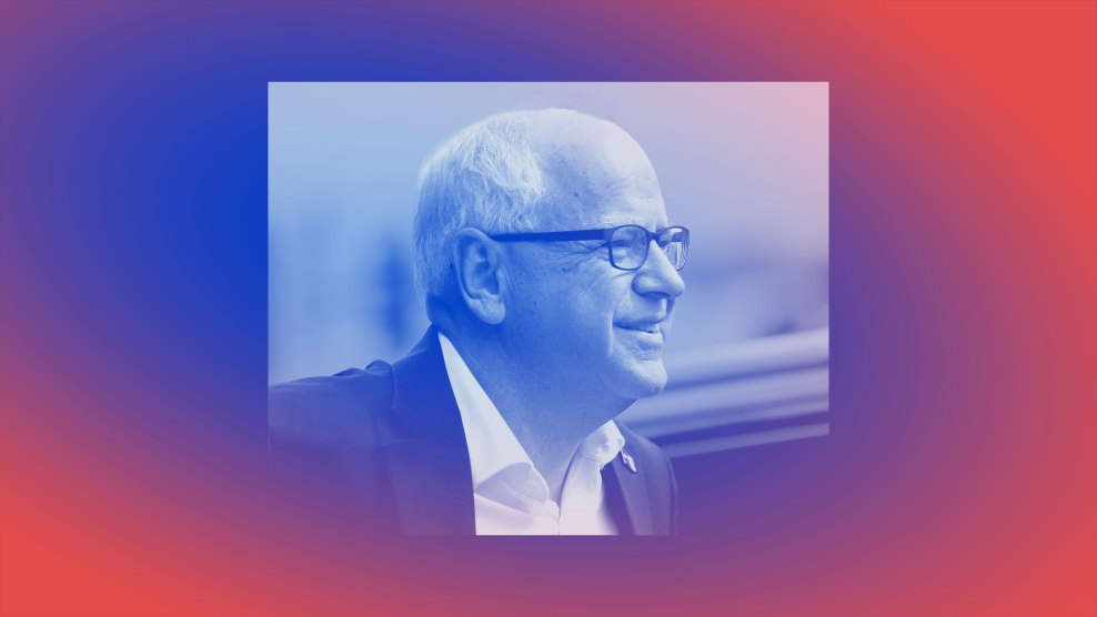 A stylized image of Minnesotaa Governor Tim Walz against a red and blue gradient background