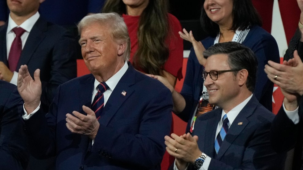 House Speaker Mike Johnson with Trump at the RNC in Milwaukee, July 17, 2024