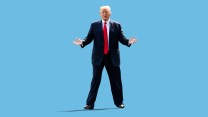 Donald Trump shrugging, with his hand out and palms up