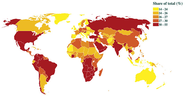 Graphic shows US in red, with among the world's highest percentages of wealth owned by top 1 percent