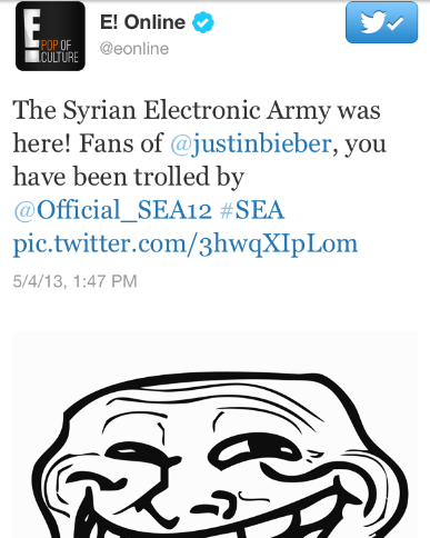 Justin Bieber gay Syrian Electronic Army Twitter hacking E Online