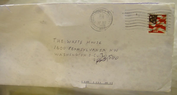 An FBI-released image of a ricin letter addressed to the White House in 2003.
