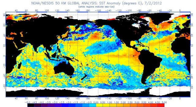 Sea surface temperatures anomalies on 02 July 2012 (click for larger version): NOAA